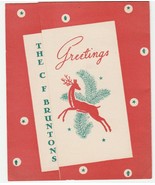 Vintage Christmas Card Deer Red Background 1960&#39;s Personalized Card - £5.41 GBP