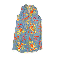 Beige by eci Dress Womens 10 Blue Denim with Red Floral Embroidery Summer Casual - £19.84 GBP