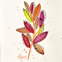 Funky Leaves Warm Original Watercolor Wall Art Painting 11x14in Matted - £77.90 GBP