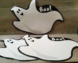 Set of 3 Halloween Ghost Black White Shaped Vinyl Placemats 17x13.5 2003 - £13.13 GBP