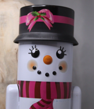 Tall Snowman Tin 9.5&quot; X 3.25&quot; Christmas Red Scarf Coin Penny Bank Old Cookie Tin - £5.43 GBP
