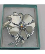 Vtg Costume Jewelry Gorgeous Silver Tone Aurora Boralis Flower Brooch, C... - $61.54 CAD