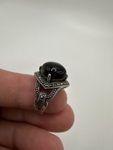 Large Vintage Sterling Silver Onyx Marcasite Ring Size 7 - $31.68
