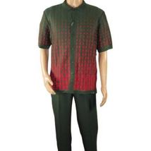Men Silversilk 2pc walking leisure suit Italian woven knits 3115 Green Red image 4