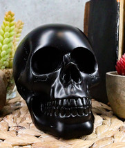 Charcoal Black Voodoo Skull Statue Graveyard Ossuary Cranium Decor Figurine - £22.37 GBP
