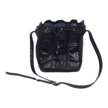 Vintage Aleda Firenze Italy  Textured Leather Black Bucket Bag Shoulderbag Purse - £48.73 GBP