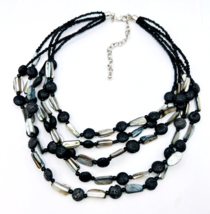 Premier Designs Layered Five Strand Abalone Lava Bead Necklace - £18.69 GBP