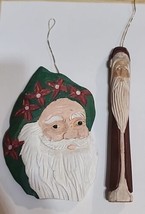  Santa Claus Christmas Tree Ornament Carved Wood Face on Tree Bark Folk ART Rare - £7.80 GBP