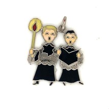 Vintage Sterling Sign Wells Enamel Christmas Church Choir Boys with Candle Charm - £35.48 GBP