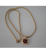 Signed Roman Goldtone Simulated Ruby Red Clear Rhinestone Necklace Penda... - £23.59 GBP