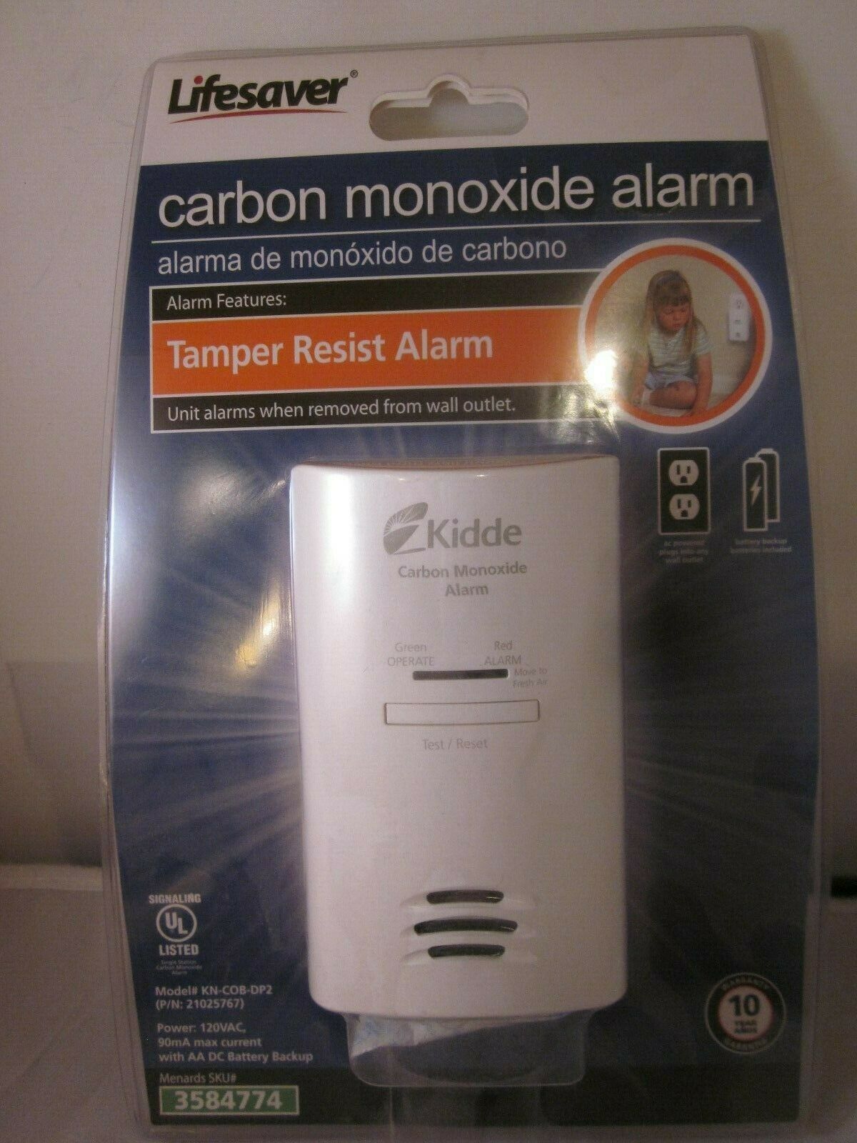 Lifesaver Kidde Carbon Monoxide Alarm Tamper Resist Alarm Brand New - $19.99
