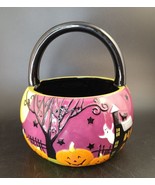 Halloween Ceramic Basket Handle Candy Dish Haunted House Purple Pumpkins... - $23.05 CAD