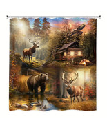 Cabin Lodge Bear Luminous Wildlife Fabric Shower Curtain, Modern Rustic,... - £23.26 GBP