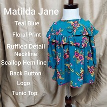 Matilda Jane Teal Floral Print Ruffled Detail Top Size 6-12 Mos. - £14.12 GBP