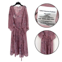 Plus Size Pink Floral Bird Kimono Wrap Dress 2X 3X Long Sleeve Robe XXL - $23.76