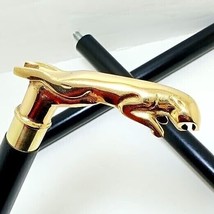 Solid Brass Jaguar Handle Vintage Walking Cane Black Wooden Walking Stic... - £29.94 GBP