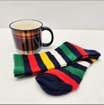 Hudson Bay Unisex Multistripe Trouser Socks &amp; Varsity Mug Gift Set NEW  - £13.24 GBP