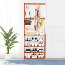 Entryway 5 Tier Coat Stand Rack Shoes Bench Hall Tree Clothes Hanger She... - $78.99