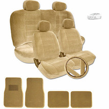 Premium Grade Beige Velour Fabric Car Seat Mats Steering Covers Ser For Hyundai - $55.95