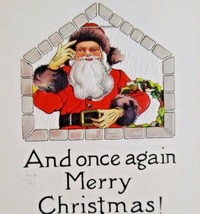 Santa Claus Postcard Christmas 1917 Saint Nick Behind Brick Window Series C-201 - £11.10 GBP