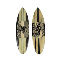 Set Of 2 Hand Crafted Wooden Gecko and Sea Turtle Surfboard Wall Hangings 20&quot; - £31.80 GBP