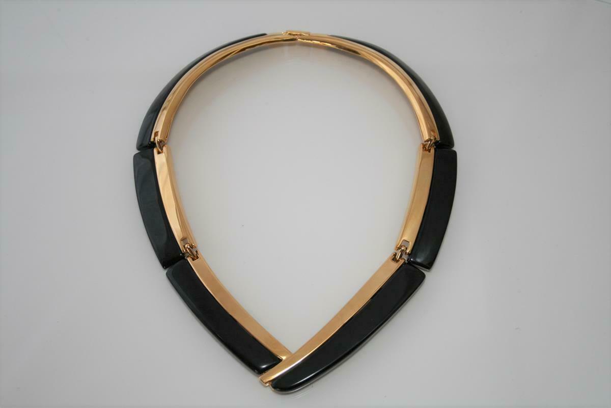 Napier Vintage 1980's Black & Gold Panel Collar Necklace J450 - $58.00