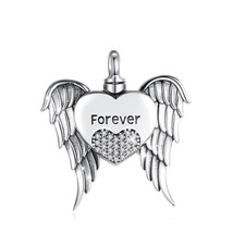 925 Sterling Silve Heart wing Pendant Keepsake Heart CZ Locket Necklace Memorial - £40.59 GBP