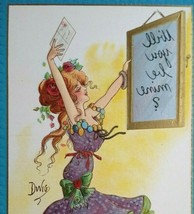 Victorian Postcard Witch Magic Wall Mirror Dwig Series 30 Will You Be Mine ? - $30.40