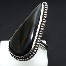 Natural Black Line Agate Pear Gemstone Handmade Ring Gift For Jewelry Size 8.5 - £5.37 GBP