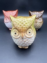 Ceramic Owls  4”x3” Green , Brown, Orange  SET of 3 - £9.51 GBP