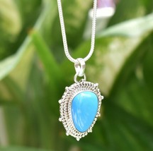 925 Sterling Silver Sleeping Beauty Turquoise Gemstone Handmade Pendant FSP-2554 - £46.94 GBP