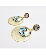 Gold Coastal Waves Lighthouse Stainless Stud Post Fashion Dangle Earring - £27.63 GBP