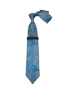 Mens Steven Land 100% Woven Silk Big Knot Tie and Hankie Set BW2430-17 Blue - $68.45 CAD