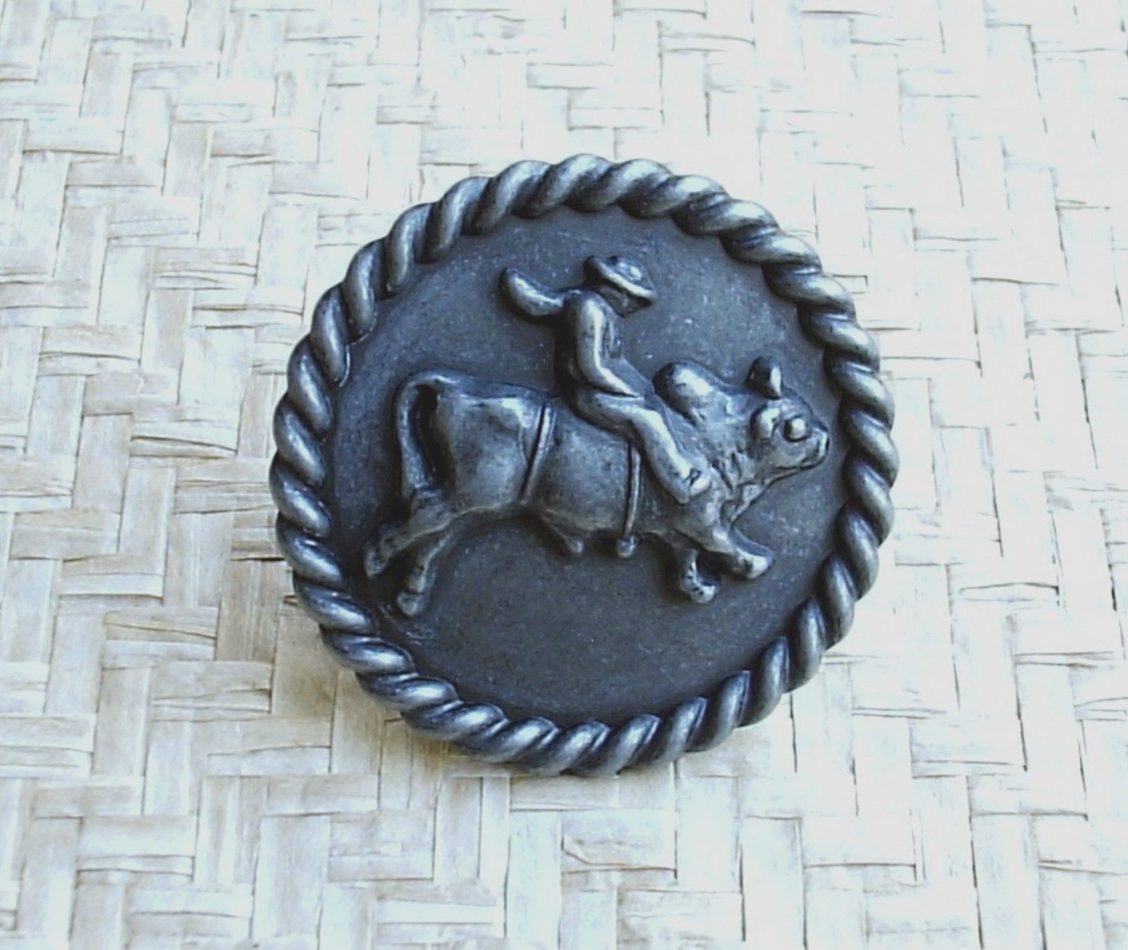 Bull Rider Cabinet Knob Drawer Pull Western Cowboy Decor Pewter Silvertone - $3.00