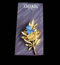 Trifari Trember Brooch - vintage blue bird pin - original card - designer coutur - £115.90 GBP