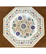 18&quot; White Marble Precious Floral  Coffee Table Top Lapis Lazuli Inlay  M... - €858,32 EUR