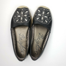 Brighton Jett Espadrilles Slip On Leather Shoes Black Flats Silver Studs 7 - $28.49