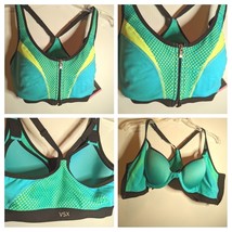 New Victorias Secret 34C Knockout Incredible Blue Neon Zip Sports Bra Max VSX - £43.43 GBP