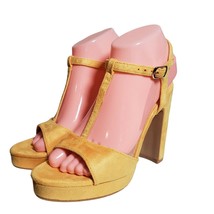 Olivia Miller Womens Yellow Open Toe T Strap Block High Heels Sandals Si... - $79.99