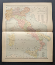 Antique Original 1890 ITALY Hunt &amp; Eaton Colored Map 13x11 ~ Fisk &amp; Co. Engraver - £35.35 GBP