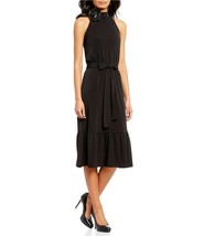 Michael Kors Black Halter Flounce Ruffle Camellia Midi Fit Flare Dress XS NWT - £59.32 GBP