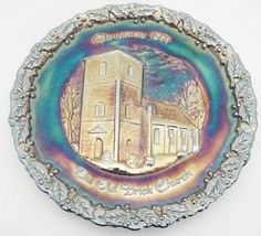 Fenton Carnival Glass 1971 Christmas Plate Old Brick Church Amethyst Mint Cond - £9.61 GBP