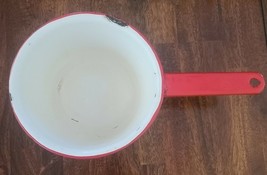 Vintage ~ Enamelware ~ Red &amp; White ~ Handled Pot ~ Pan ~ Farmhouse Cookw... - $49.03 CAD