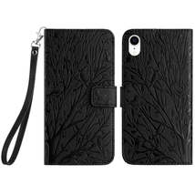 For iPhone XR Tree Birds Embossed Pattern Leather Phone Case(Black) - £3.94 GBP