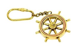 Vintage Brass Ship Steering Wheel Keychain Scotch Whiskey Nautical - $5.48