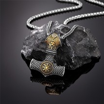 Vikings Thors Hammer Necklaces Men Stainless Steel Double-sided Norse Trinity Mj - £14.28 GBP