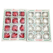 Vintage Mr. Christmas Glass Ornaments 2 Dozen Red &amp; White Round Balls wi... - $38.21