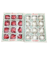 Vintage Mr. Christmas Glass Ornaments 2 Dozen Red &amp; White Round Balls wi... - £30.53 GBP