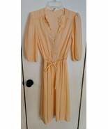 Vintage Womens 9 Peach V-Neck Button Lace Trim Belted Dress - $349.79 MXN