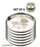 Stainless Steel  BHOJAN THALI SET OF 6 dinner plate set lunch set - £36.83 GBP